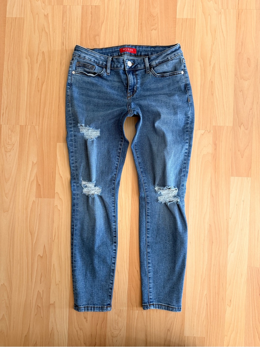 Guess Distressed Blue Skinny Jeans, Size 29
